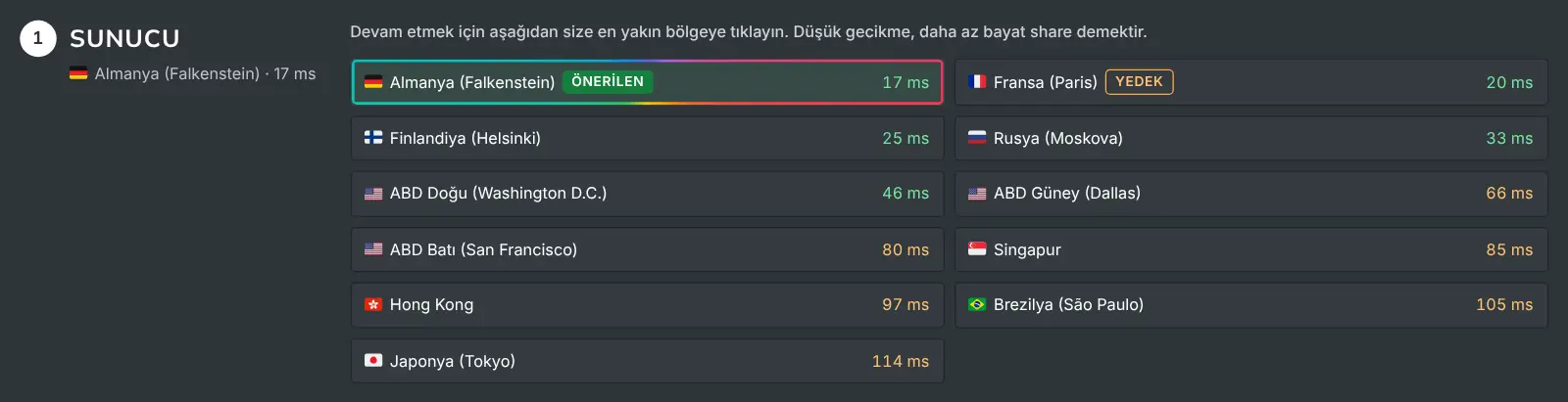 Nasıl Kazılır rehberinin her Quantus bölgesini listeleyen sunucu adımı